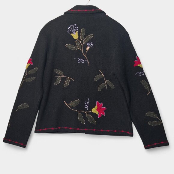 VTG 90s Tally-ho 100% Wool Floral Embroidered Zip Cardigan Jacket S Fall Artsy - Picture 7 of 9